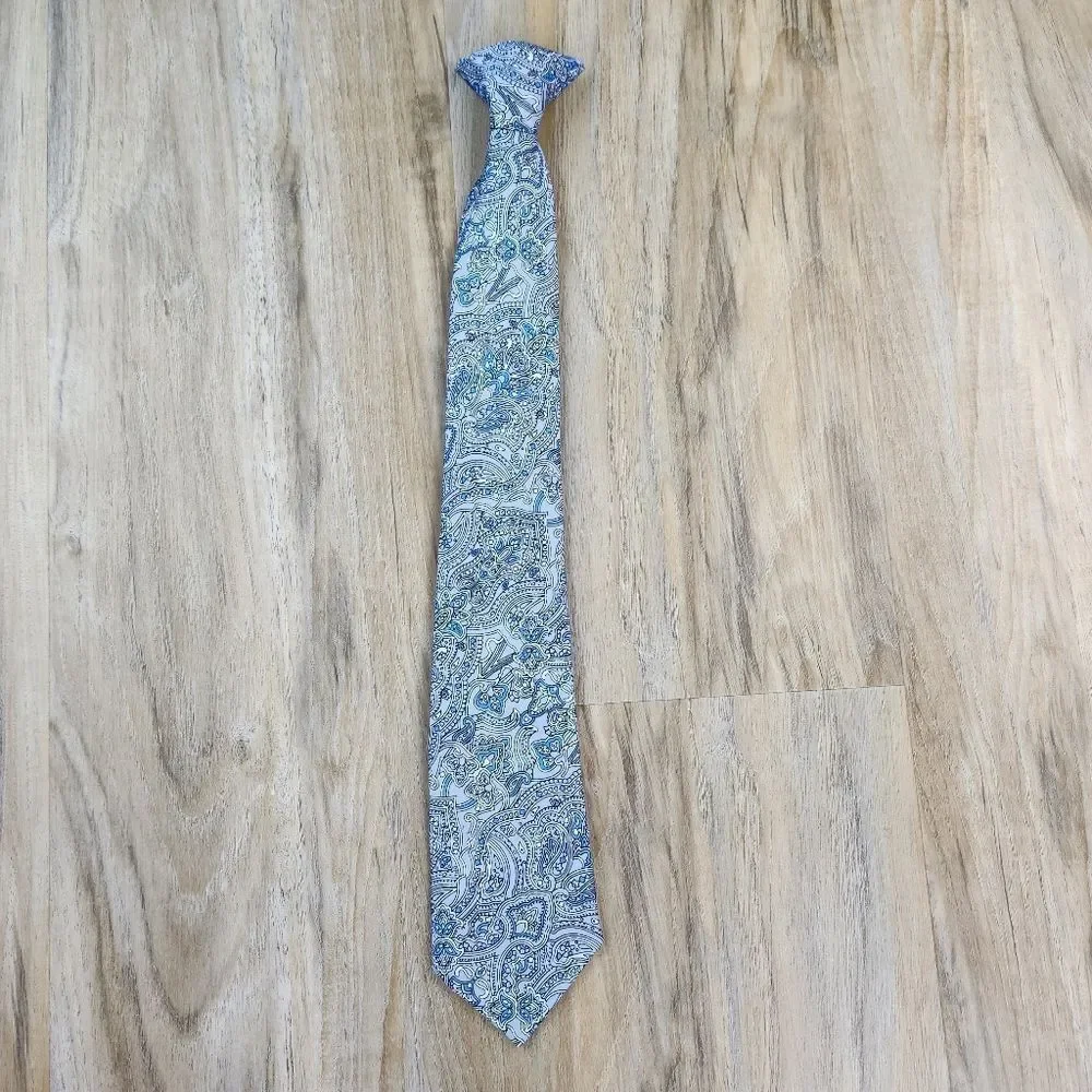 💜Gray & Blue Paisley Pre-Tied Clip-on Tie Youth XLarge